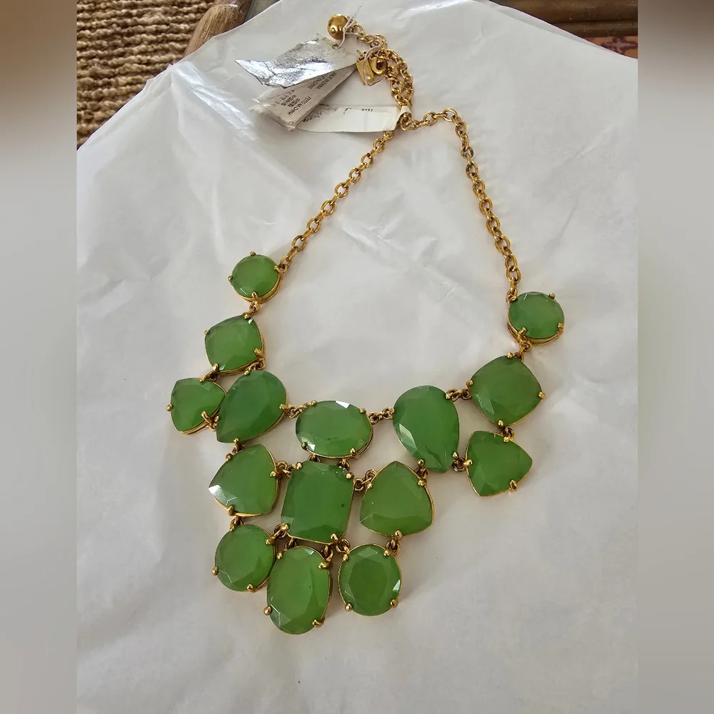 KATE SPADE NY Vegas Jewels Elegant Mint Green and Gold Statement Bib Necklace…